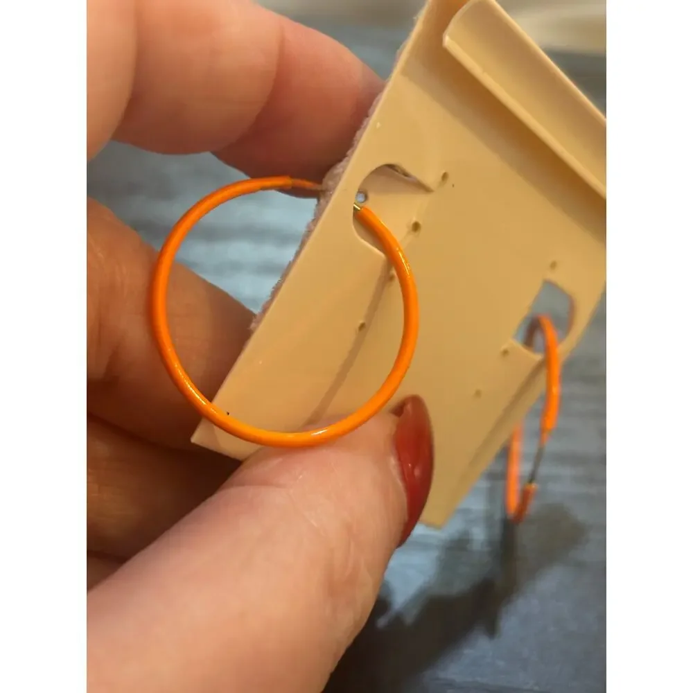 Vintage Coro Orange Enamel Hoop Earrings NOS